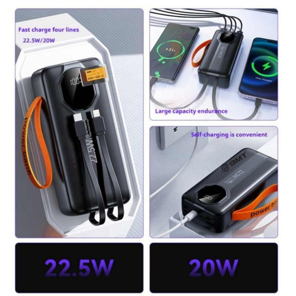 BMT T86 Original Portable Power 50000mAh Fast Charging Powrbank Digital Display Four USB Type C Output Powerbank - Image 3