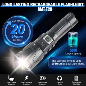 BM T20 Usb Torchlight Long Range Flashlights Rechargeable Zoomable Lcd Display light Super Bright Waterproof Flashlight